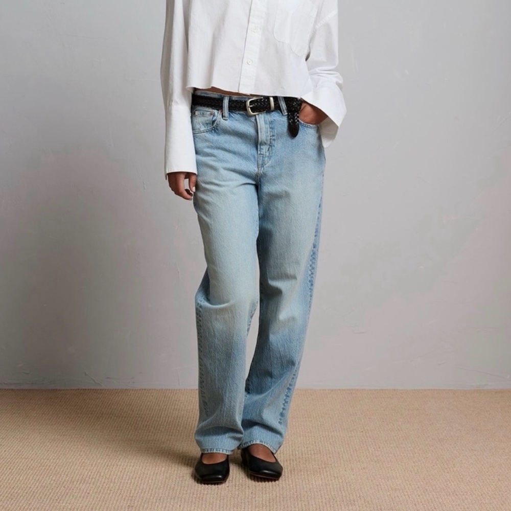 Ae 77 slouch acid wash straight leg light jeans